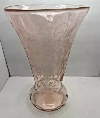 Vtg Paden City 12  Pink Depression Glass Vase Etched Floral Design 1930's  *READ • $79.99