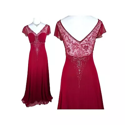 Vtg Embellished Red Formal Long Maxi Prom Dress Dave & Johnny Y2K Fairy Core 10 • £106.06