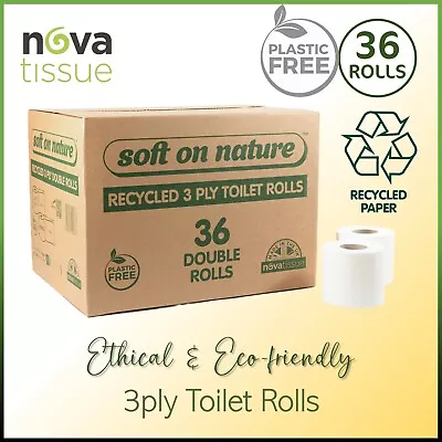 36 Double Toilet Rolls | Soft On Nature Eco Tissue Paper | 3PLY Recycled • £28