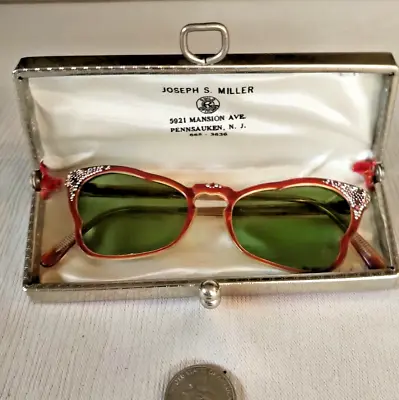 50s Cat Eye Glasses Nil Melius Orangish Red Frames • $59.99