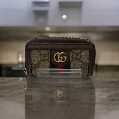 Auth Gucci Sherry Line GG Supreme Coin Purse 523157 Wallet Brown PVC Key Ring • $212.43