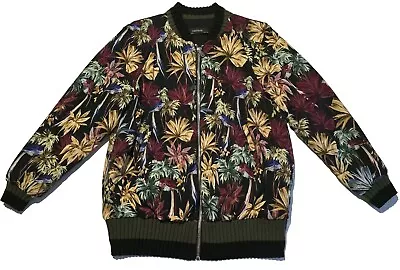 Womens Jacket Zara Basic Floral Tropical Full Zipper SZ M Preppy Boho Art Hippie • $19.99