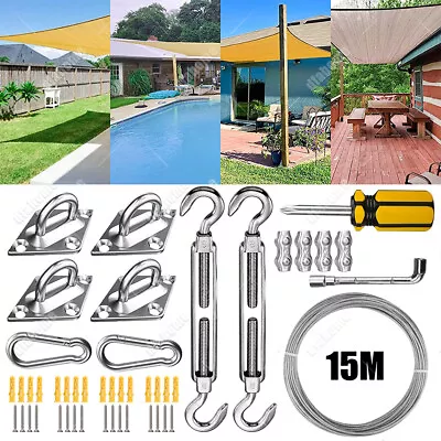 Sun Shade Sail Hardware Fitting Accessories Turnbuckles Pad Eyes Wire Rope Kit • $6.89