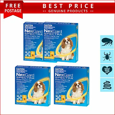 NEXGARD SPECTRA For Dog 3.5 To 7.5 Kg 3612 Doses YELLOW Flea Heartworm Control • $63.93