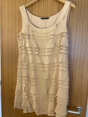 French Connection Ruffle Dress Size 14 Peach Sleeveless Pure Silk Flapper Gatsby • £14.99