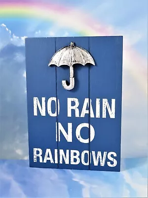 Small Wood Box Frame Sign Inspirational NO RAIN NO RAINBOWS 7 Inch Paneled Blue • $13.50