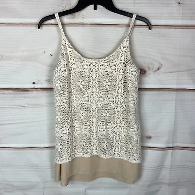 CAbi Lace Layered Spaghetti Strap Cami Top Womens Small Ivory Scoop Neck Tank • $9.79