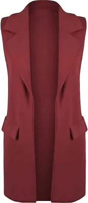 £13.75 • Buy Ladies Sleeveless Crepe Waistcoat Women's Front Open Long Blazer Jacket Top