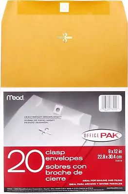 Mead Clasp Envelopes Mailing Envelopes 9” X 12” Manila Envelopes With Clas • $12.84