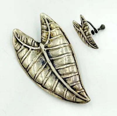 MING'S Honolulu Taro Sterling Taro Leaf Brooch Pin With Single Earring • $180