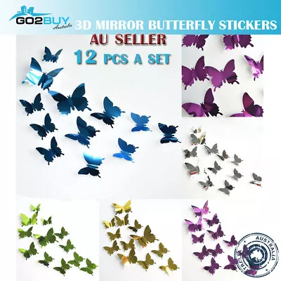 $4.48 • Buy 12PCS 3D Mirror Butterfly Wall Removable Sticker Decals Kids Art Nursery Decor