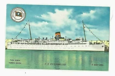 Vintage Ship Postcard S.S. EVANGELINE TURBINE DRIVEN UPOSTED  LINEN NOS • $3