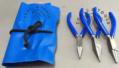 £13.94 • Buy New 3 Pcs Pliers Kit/ Set 4.5  Jewelry Making Crafts Wires Blue Handles+ Pouch