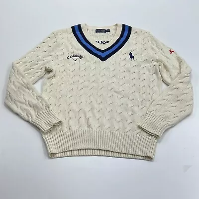 Polo Golf Ralph Lauren Men's Ivory Cable Knit V-Neck Pullover Sweater Size Large • $49.50