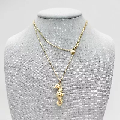 J. Crew Necklace Boho Nautical Beach Seahorse Pendant Gold Tone 26 Inch Chain • $12.99