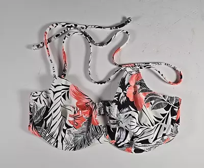 NWT Halter Swim Bikini Top 36DD Black Coral Tropical Floral Camio Mio • $28.99