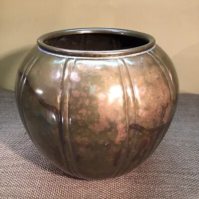 Vintage Aged Round Orb Vase/Planter Solid Bronze/Brass Mid Century Modern Style • $32