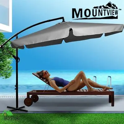 $146.14 • Buy 3M Cantilever Umbrella Outdoor Umbrellas Beach Garden Patio Sun Shade Grey