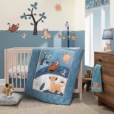 Lambs & Ivy Disney The Lion King 3 Piece Baby Cot Toddler Set Blue Bed Quilt • $169