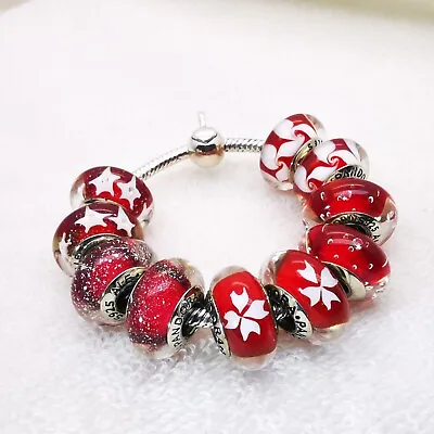 $124 • Buy PANDORA Ruby Theme Murano 925 Glass Beads Charm Combination 10 Pieces