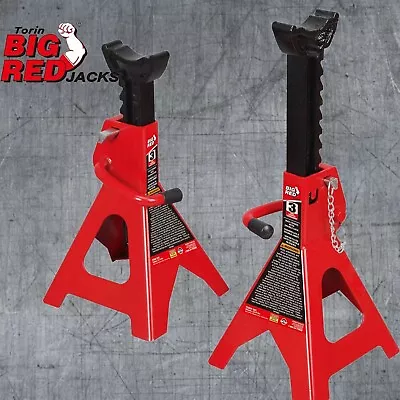 Big Red 3 Ton Double Locking High Lift Steel Jack Stands1 Pair Car Repair • $41.09