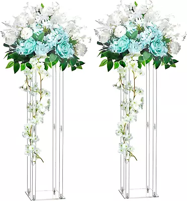 2 Pcs 31.5In Clear Acrylic Vases Wedding Flower Stand Centerpiece High Column W • $74.99