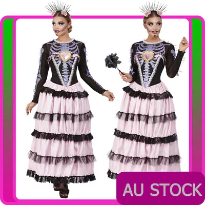 Womens Deluxe Day Of The Dead Senorita Costume Mexican Halloween Fancy Dress • $66.99