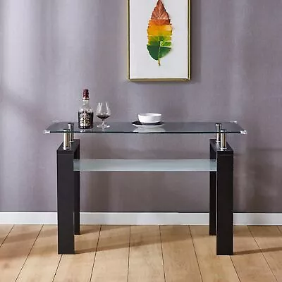 Black MDF Console Table Tempered Glass Top Modern Foyer Area Table • $162.54