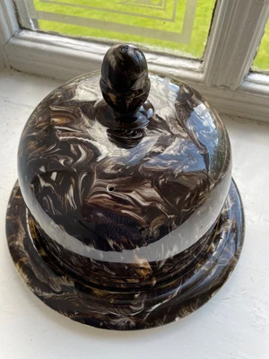 ANTIQUE MacINTYRE [ EARLY MOORCROFT]. MARBLED / AGATEWARE   CHEESE DOME • £150