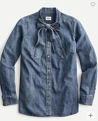 J Crew Shirt Chambray Shirt Women XL Blue Denim Shirt Women Bow Shirt Button Up • $42