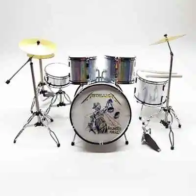 Miniature Drum Kit Mini Silver Metal Instrument Band Special Gift Figure Idea • $27.90