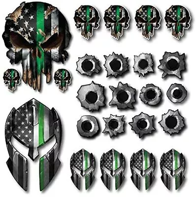 $11.89 • Buy 24 Thin Green Line Skull Bullet Hole Usa American Flag Decal Sticker Car Truck