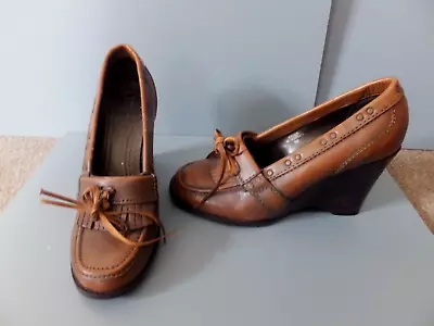 United Colours Of Benetton Womans Tan Brown Wedge Shoes Size 4 • £2.99