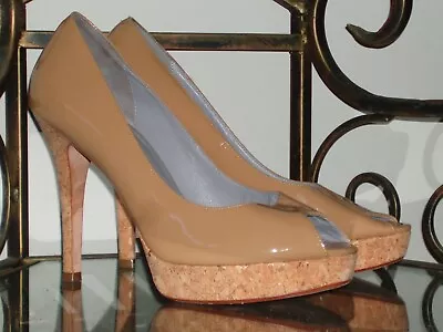 COLE HAAN Size 9B MARIELA Air OT Peep-Toe NUDE PATENT LEATHER Cork Platform Pump • $58