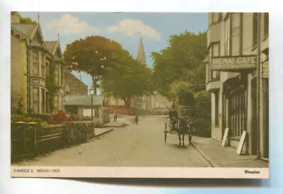 Menai Bridge In 1900 - Street Scene Cafe - C1960's REPRODUCTION Postcard • £0.99