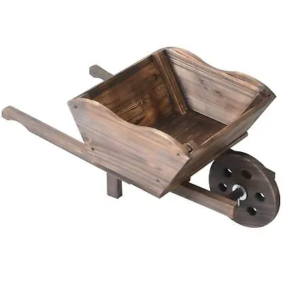 £14.99 • Buy Wooden Wheel Barrow Planter Garden Plant Pot Stand Wood Raised Bed Flower Cart