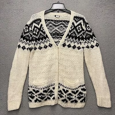 J Crew Cardigan Womens Medium Whit Black Fair Isle Sweater Wool Blend Casual • $25.95