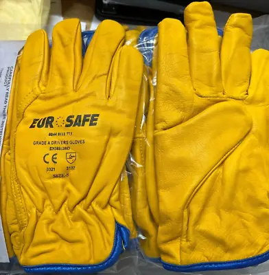 Eurosafe Yellow Leather Gloves HGV Fork Lift Lorry Driving Safety Glove - Small • £4.49