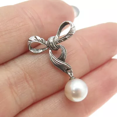 MIKIMOTO Antique Art Deco Japan 925 Sterling Silver Akoya Pearl Bow Pendant • $24.50