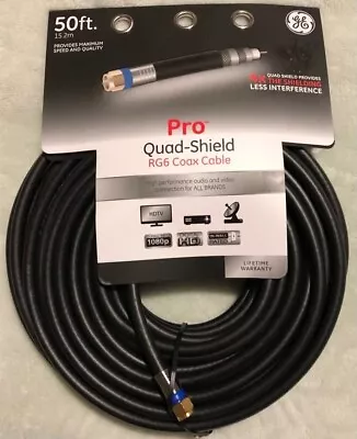 GE 50ft RG6 Pro Quad Shield Coax Cable BLACK FULL HD 1080p 33532 NEW • $5.99