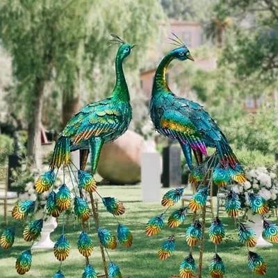Peacock Garden Sculpture & Statues Metal Birds Yard Art Lawn Ornament For Ou... • $125.69