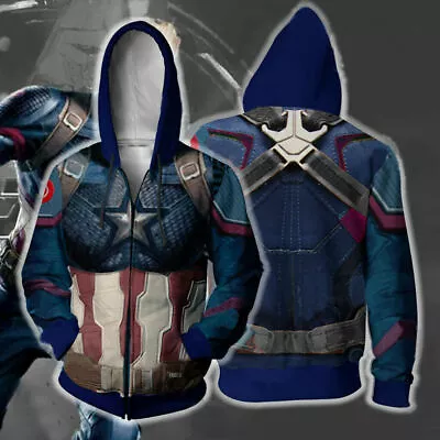 Avengers: Endgame Hoodie Captain America Hooded Full Zip Sweatshirts Jacket Coat • £22.79