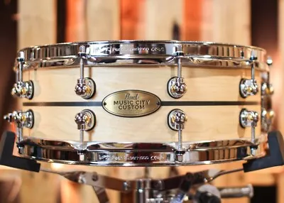 Pearl 14x5 Music City Custom Solid Maple Ebony Center Inlay Snare Drum • $1049