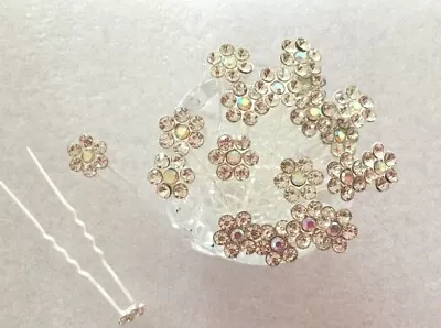 Diamante.Flower Silver Plated.Hair Pins.Hair Jewels Brides.Proms.Weddings.Party • £3.99