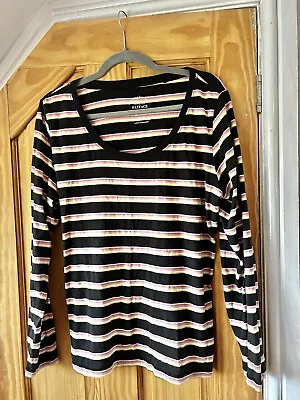 Fat Face Top 18 Scoop Neck Black Yellow Stripe Long Sleeve Pullover Top • £5