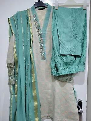 Designer Suit 3pc Kurta Trouser Doppta Pakistani Branded Limelight Size S • £25