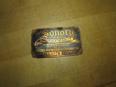 Sonora Phonograph Corp New York Original Old Metal Nameplate Plaque Tag Sign • $44