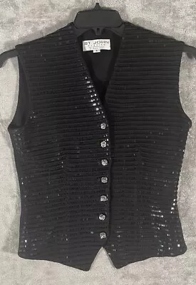 St. John Evening Marie Black Vest Black Sequins Women's Size 6 • $79.99