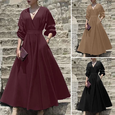 £23.93 • Buy UK Women Puff Sleeve Cocktail Dress V Neck A-line Prom Swing Long Party Gown