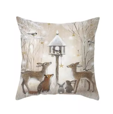 Deer Fox Bunny Forest Winter Christmas Throw Pillow Cover Holiday Home Decor 18” • $13.08